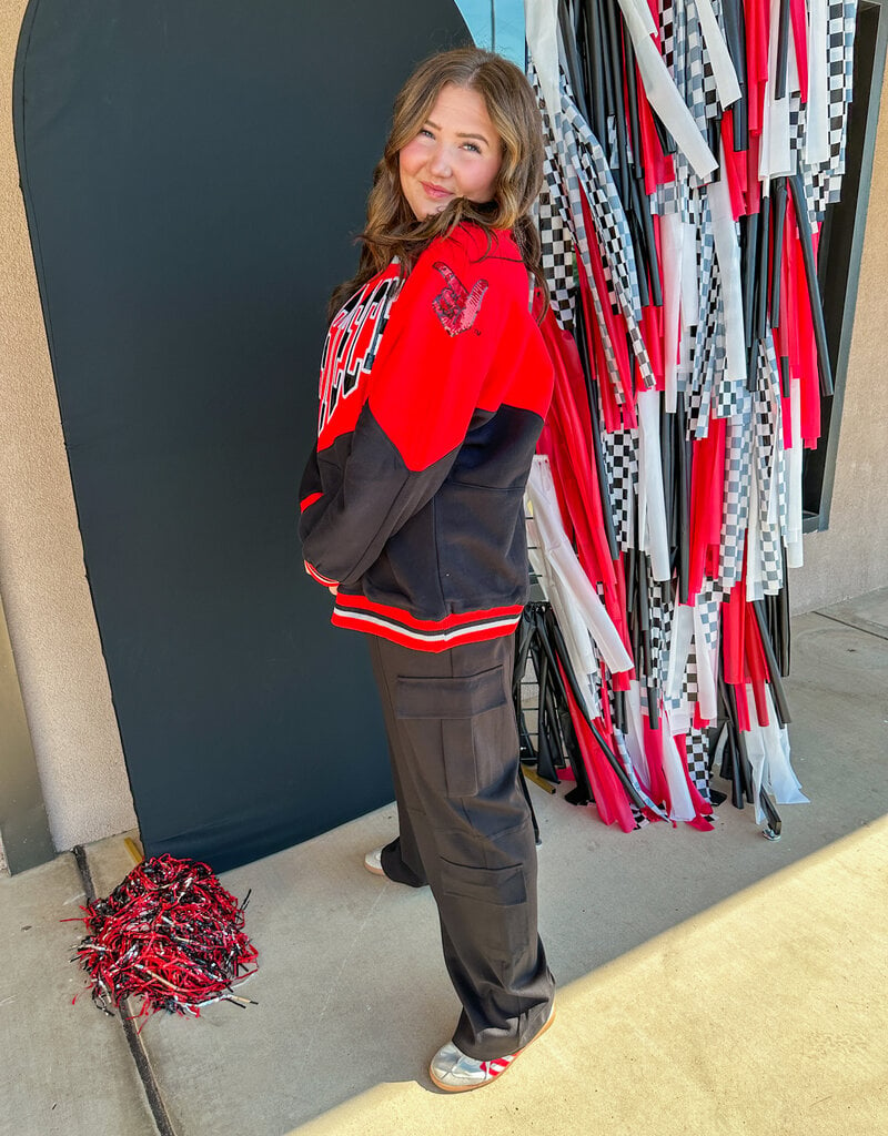 J.HOFFMAN'S Queen of Sparkles Texas Tech Colorblock Sweatshirt