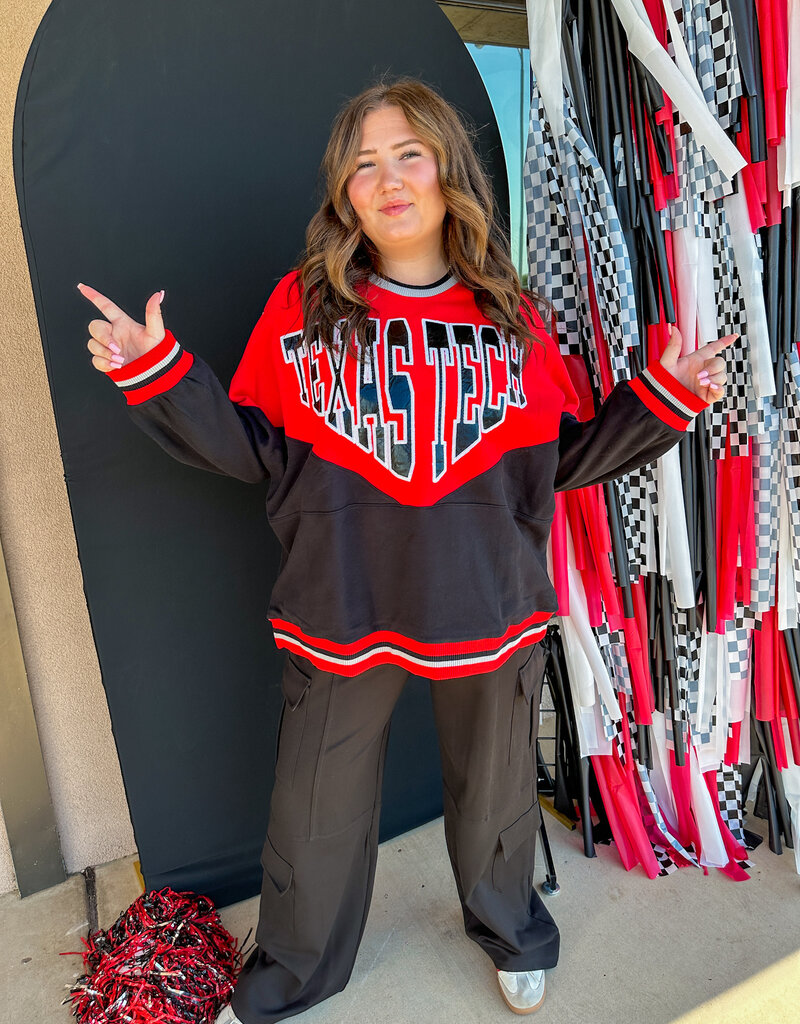 J.HOFFMAN'S Queen of Sparkles Texas Tech Colorblock Sweatshirt