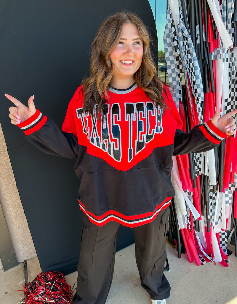 J.HOFFMAN'S Queen of Sparkles Texas Tech Colorblock Sweatshirt