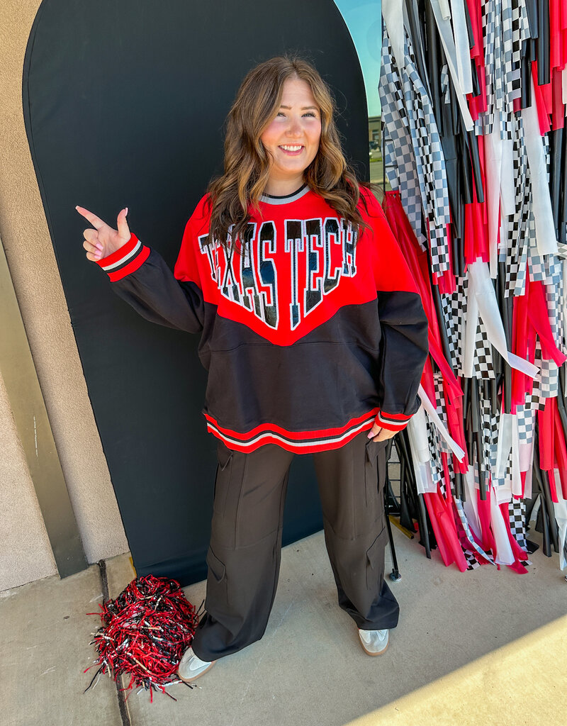 J.HOFFMAN'S Queen of Sparkles Texas Tech Colorblock Sweatshirt