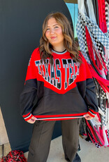 J.HOFFMAN'S Queen of Sparkles Texas Tech Colorblock Sweatshirt