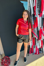 J.HOFFMAN'S Vegan Leather Short Slv Top - Red