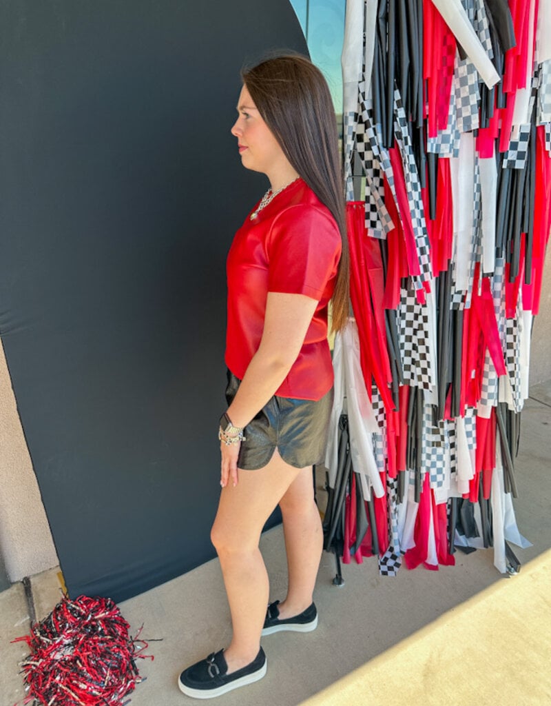 J.HOFFMAN'S Vegan Leather Short Slv Top - Red