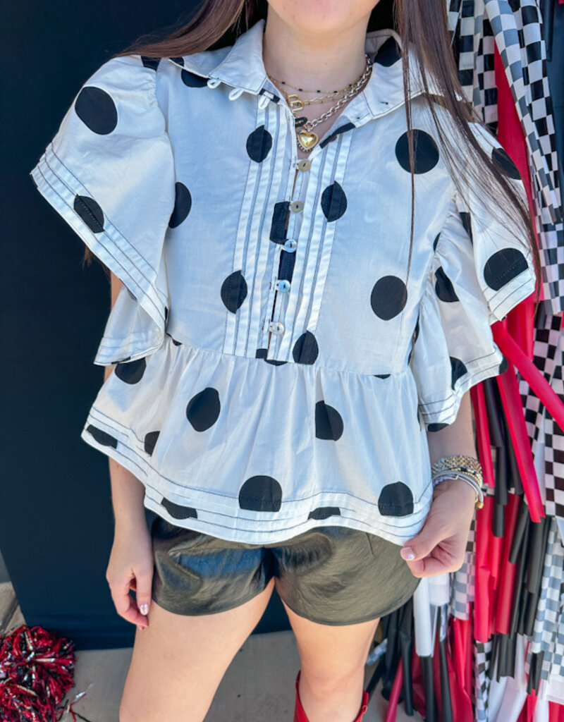 J.HOFFMAN'S Pintuck & Polka Dot Top