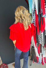 J.HOFFMAN'S Ruffle Collar Top w/ Flounce Bubble Slv - Red