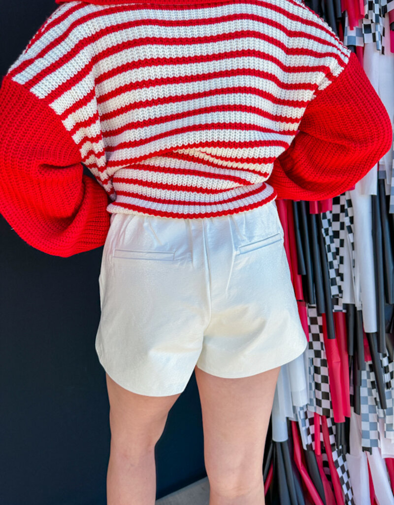 J.HOFFMAN'S High Waisted Faux Leather Shorts - White