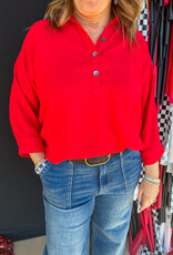 J.HOFFMAN'S Collared Dolman Popover Top - Red