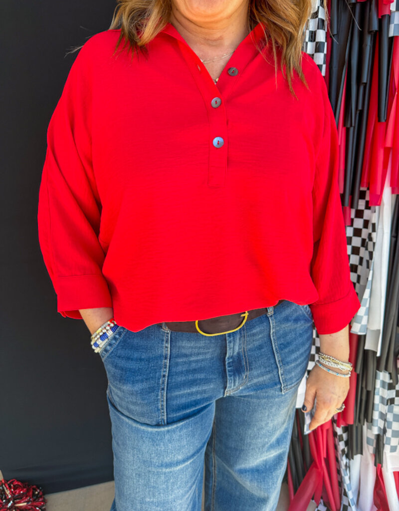 J.HOFFMAN'S Collared Dolman Popover Top - Red