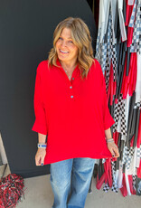 J.HOFFMAN'S Collared Dolman Popover Top - Red