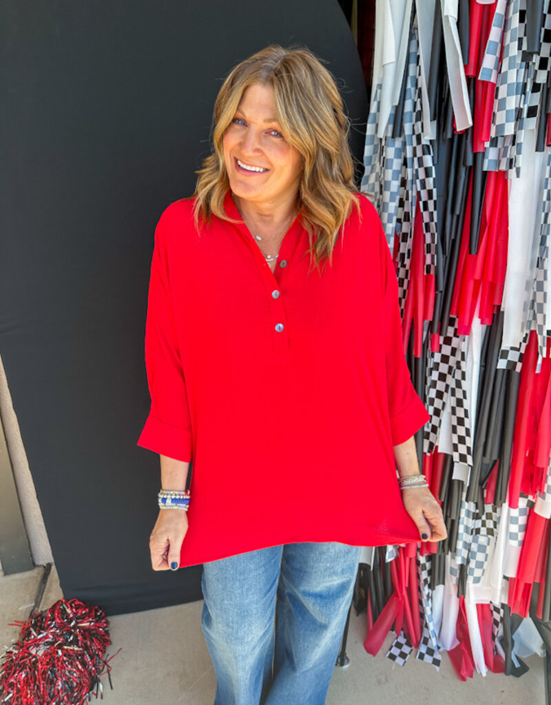 J.HOFFMAN'S Collared Dolman Popover Top - Red