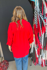 J.HOFFMAN'S Collared Dolman Popover Top - Red