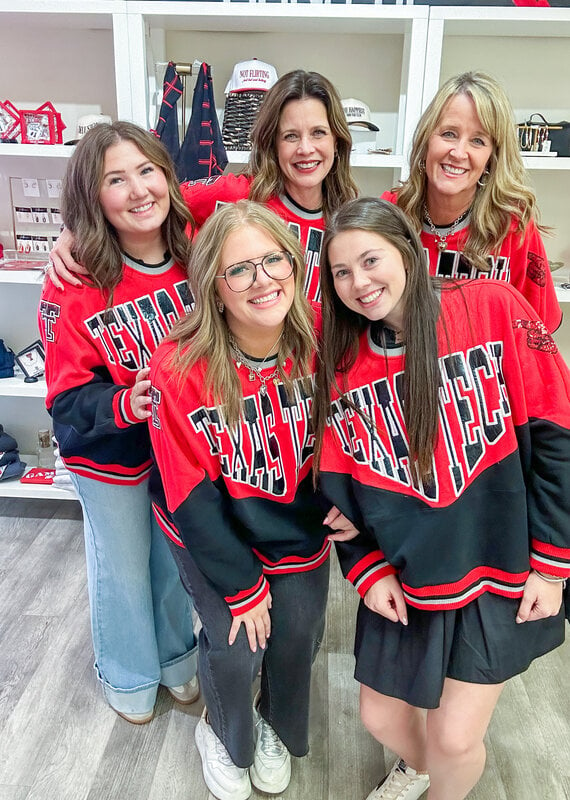 J.HOFFMAN'S Queen of Sparkles Texas Tech Colorblock Sweatshirt