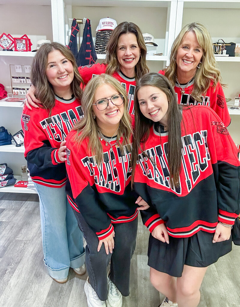 J.HOFFMAN'S Queen of Sparkles Texas Tech Colorblock Sweatshirt