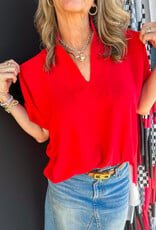 J.HOFFMAN'S Popover Top w/Collar & Cuff - Red