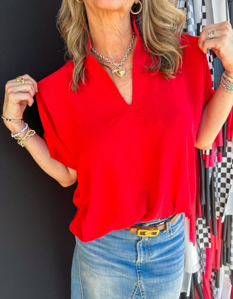 J.HOFFMAN'S Popover Top w/Collar & Cuff - Red