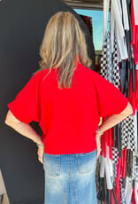 J.HOFFMAN'S Popover Top w/Collar & Cuff - Red