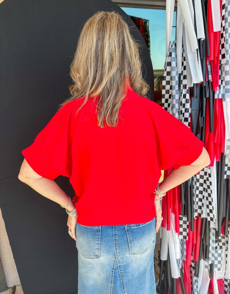 J.HOFFMAN'S Popover Top w/Collar & Cuff - Red