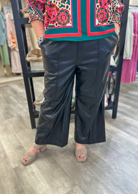 J.HOFFMAN'S Vegan Leather Hi Waist Wide Leg Pant - Black