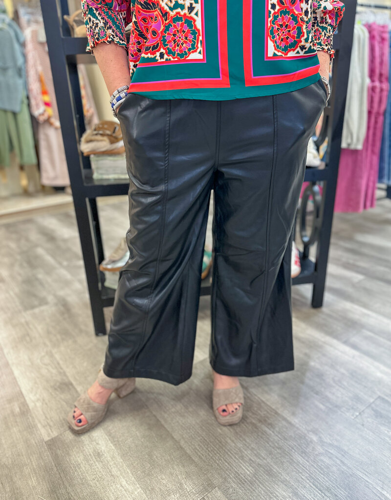 J.HOFFMAN'S Vegan Leather Hi Waist Wide Leg Pant - Black