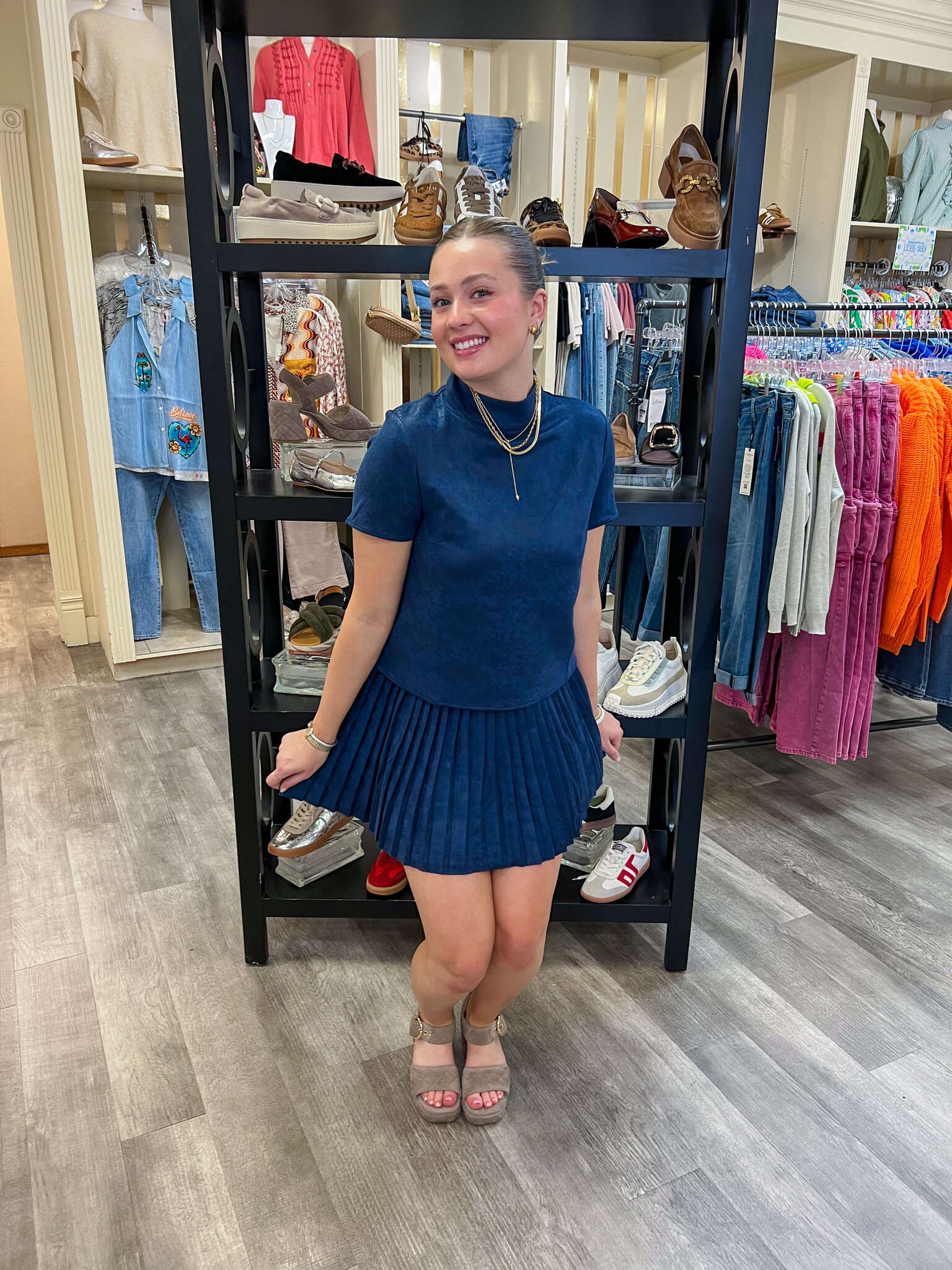 All Good Top Mini Skirt Navy Snake Suede