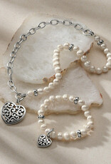 Contempo Heart Pearl Charm Necklace