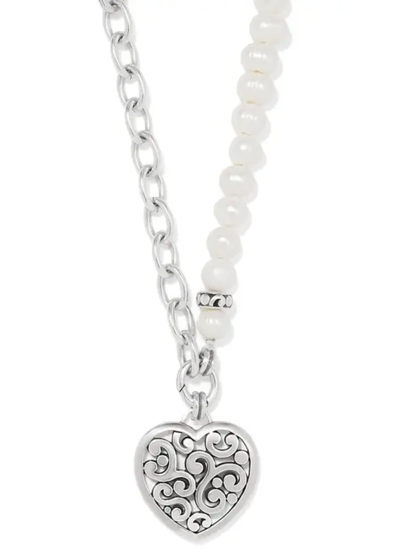 Contempo Heart Pearl Charm Necklace