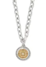 Mosaic Round Two Tone Pendant Necklace