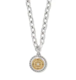 Mosaic Round Two Tone Pendant Necklace