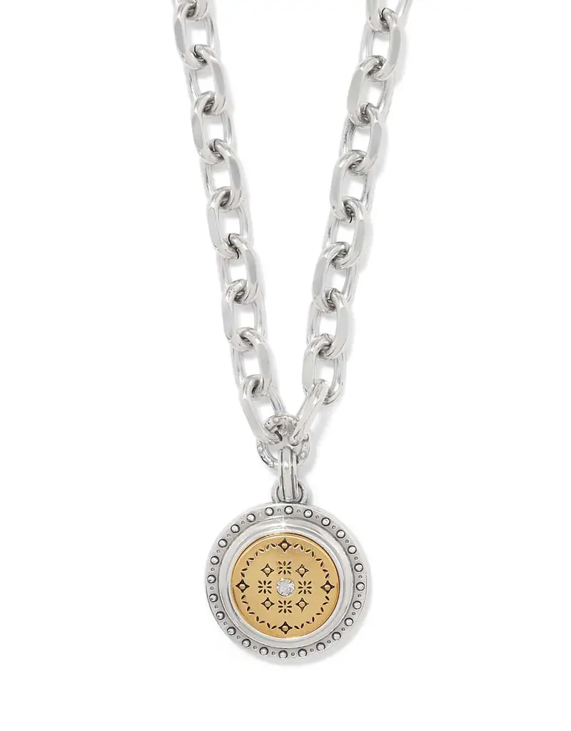 Mosaic Round Two Tone Pendant Necklace