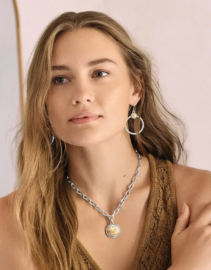 Mosaic Round Two Tone Pendant Necklace