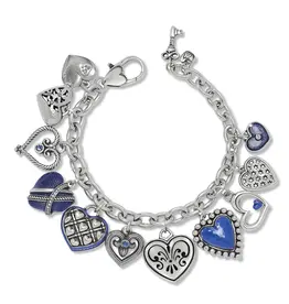 One Heart Link Charm Bracelet in Blue