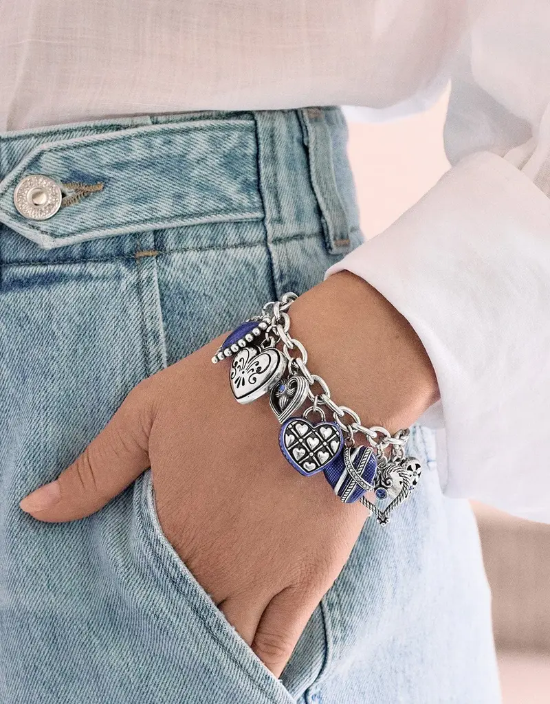 One Heart Link Charm Bracelet in Blue