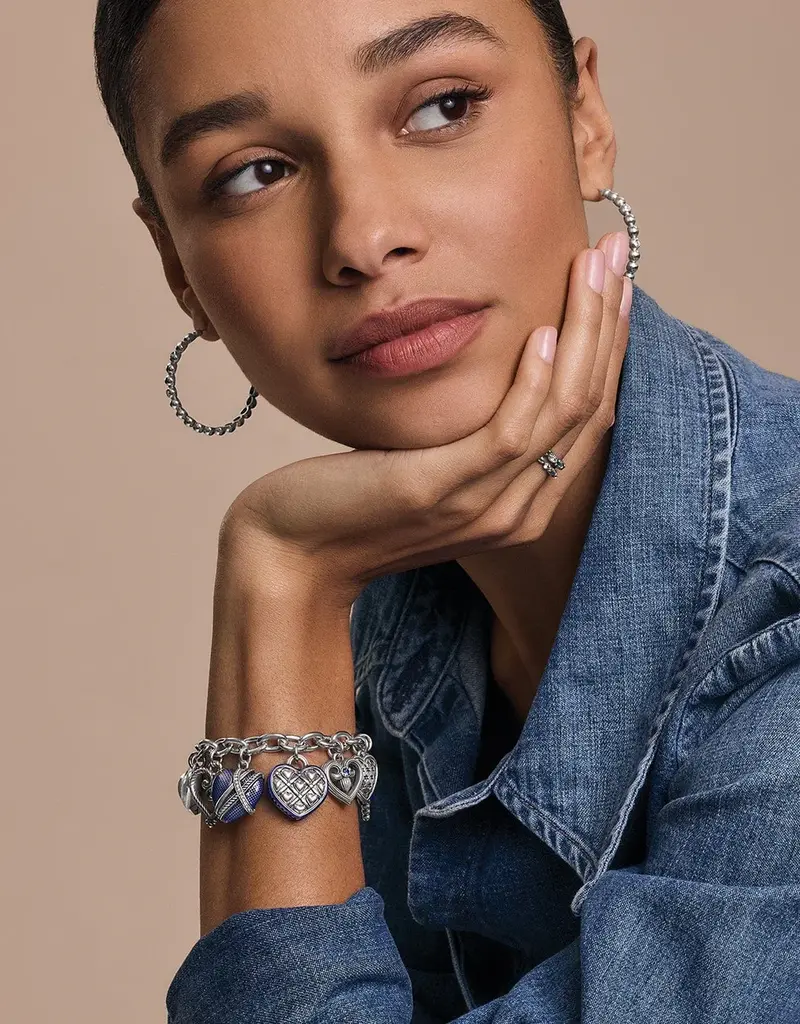 One Heart Link Charm Bracelet in Blue