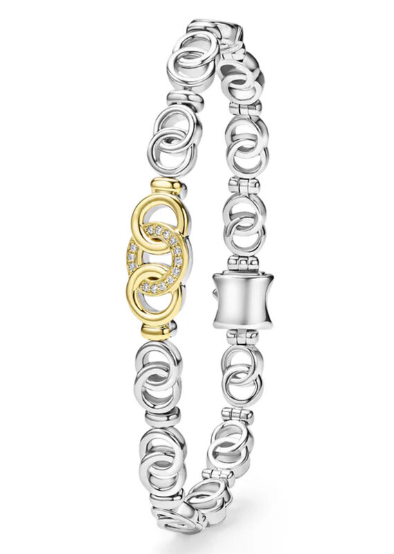 LAGOS Signature Caviar Two-Tone Interlocking Diamond Link Bracelet