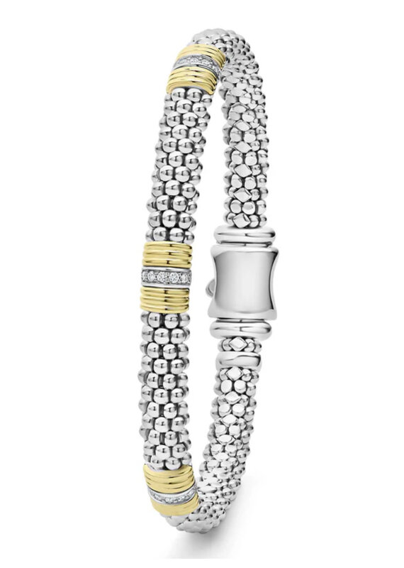 LAGOS Signature Caviar Triple Diamond Station Caviar Bracelet | 6mm
