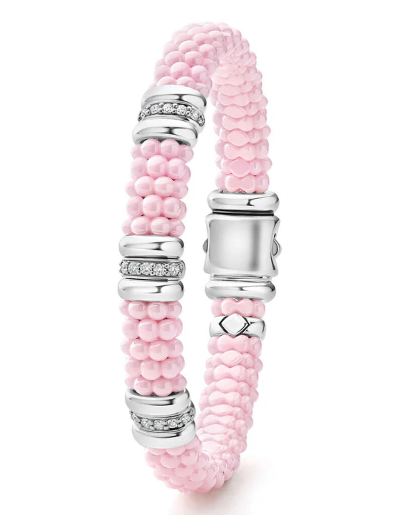LAGOS Pink Caviar Three Station Diamond Caviar Bracelet | 9mm