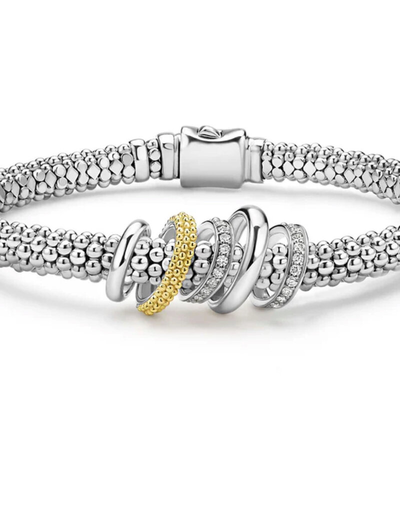 LAGOS Caviar Lux Two-Tone Five Ring Diamond Caviar Bracelet | 6mm