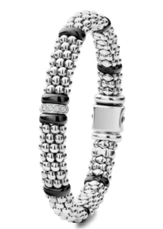 LAGOS Black Ceramic Single Station Diamond Caviar Bracelet