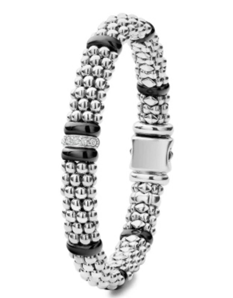LAGOS Black Ceramic Single Station Diamond Caviar Bracelet