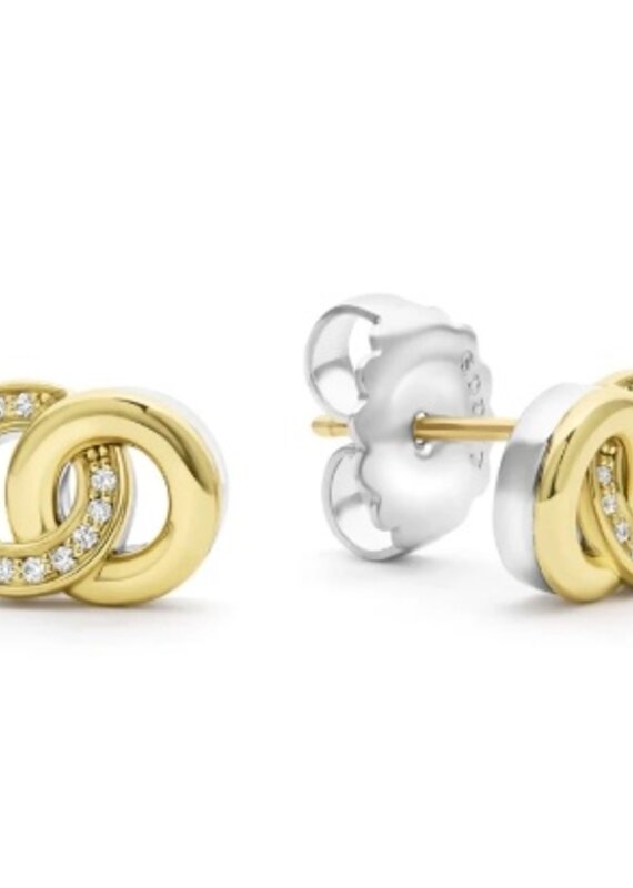LAGOS Signature Caviar Two-Tone Interlocking Diamond Stud Earrings