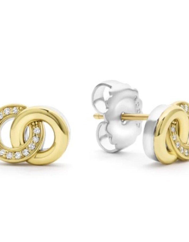 LAGOS Signature Caviar Two-Tone Interlocking Diamond Stud Earrings