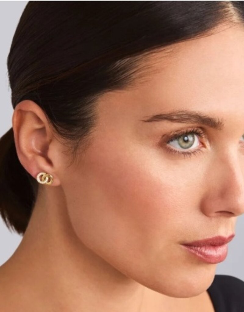 LAGOS Signature Caviar Two-Tone Interlocking Diamond Stud Earrings