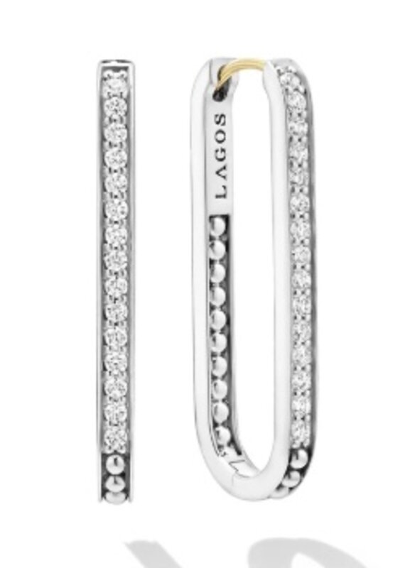 LAGOS Caviar Spark Large Linear Diamond Hoop Earrings