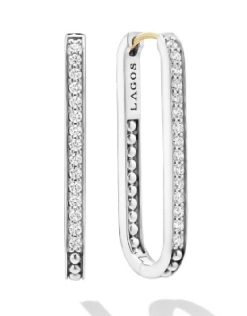 LAGOS Caviar Spark Large Linear Diamond Hoop Earrings