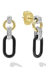 LAGOS Signature Caviar Small 18K Gold and Black Ceramic Diamond Link Drop Earrings