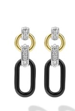 LAGOS Signature Caviar Small 18K Gold and Black Ceramic Diamond Link Drop Earrings