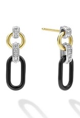 LAGOS Signature Caviar Small 18K Gold and Black Ceramic Diamond Link Drop Earrings