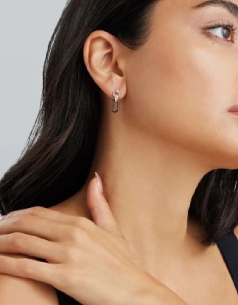 LAGOS Signature Caviar Small 18K Gold and Black Ceramic Diamond Link Drop Earrings