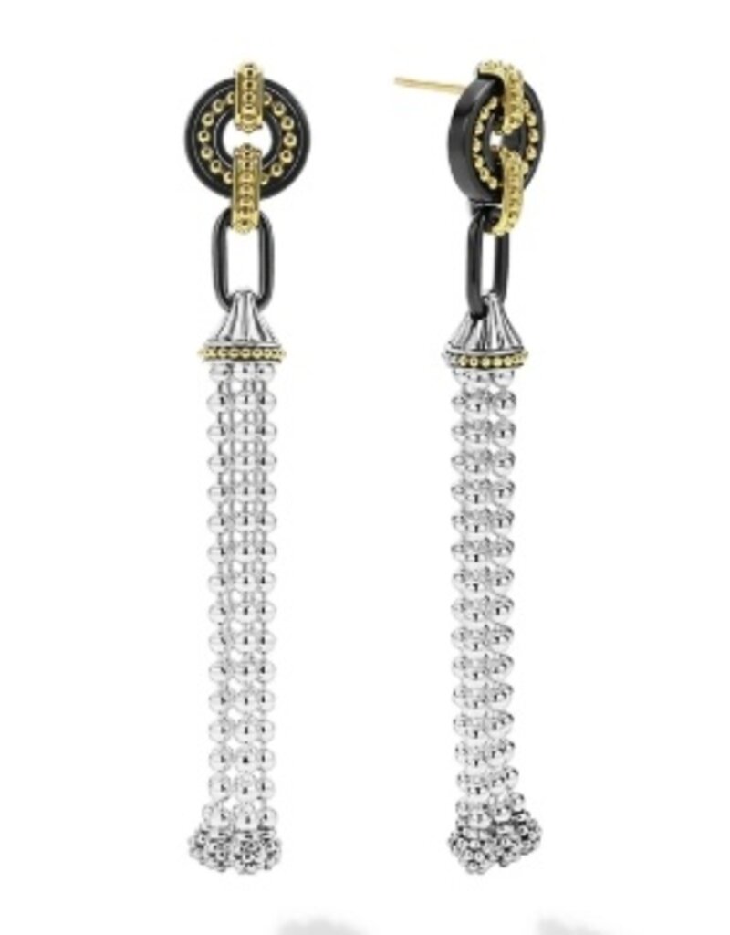 LAGOS Black Caviar Two-Tone Black Ceramic Tassel Earrings