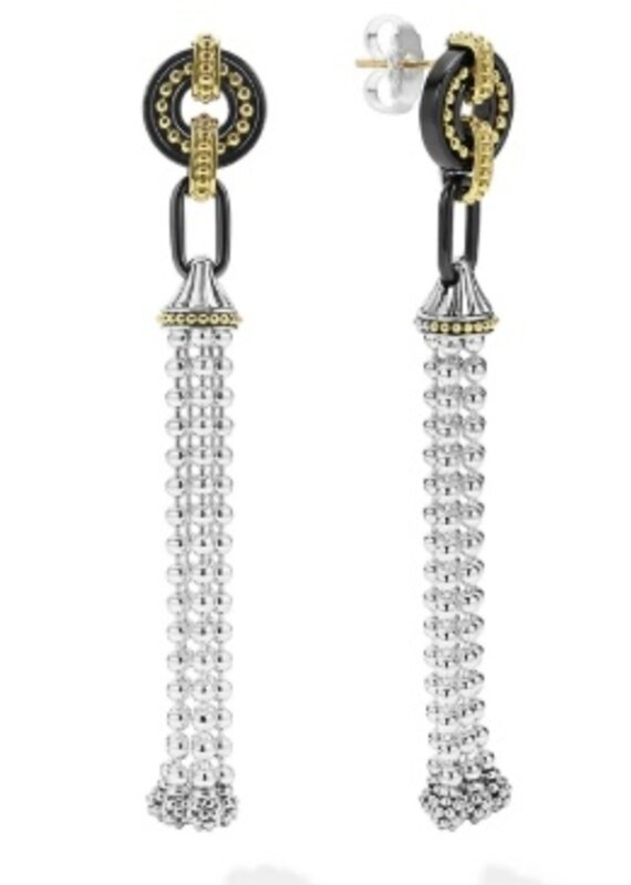 LAGOS Black Caviar Two-Tone Black Ceramic Tassel Earrings